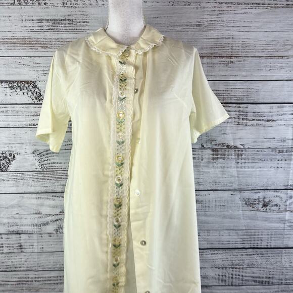 Vintage Katz 2pc Nightgown House Coat Robe Set sz Small Yellow Floral Embroidery - Picture 6 of 16
